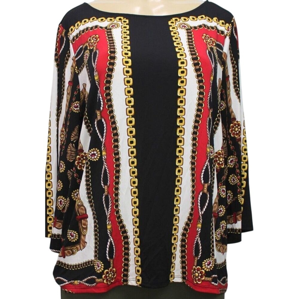 Chico's Women's Knit Top Stretch 3/4‎ Sleeve Multicolor Size 0